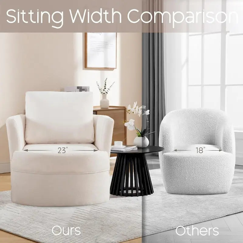 Swivel Accent Barrel Chair with Round Arms and Pillow