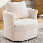 Swivel Accent Barrel Chair with Round Arms and Pillow