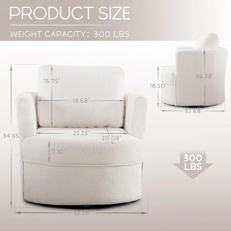 Swivel Accent Barrel Chair with Round Arms and Pillow