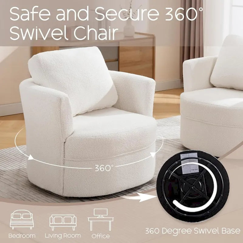 Swivel Accent Barrel Chair with Round Arms and Pillow