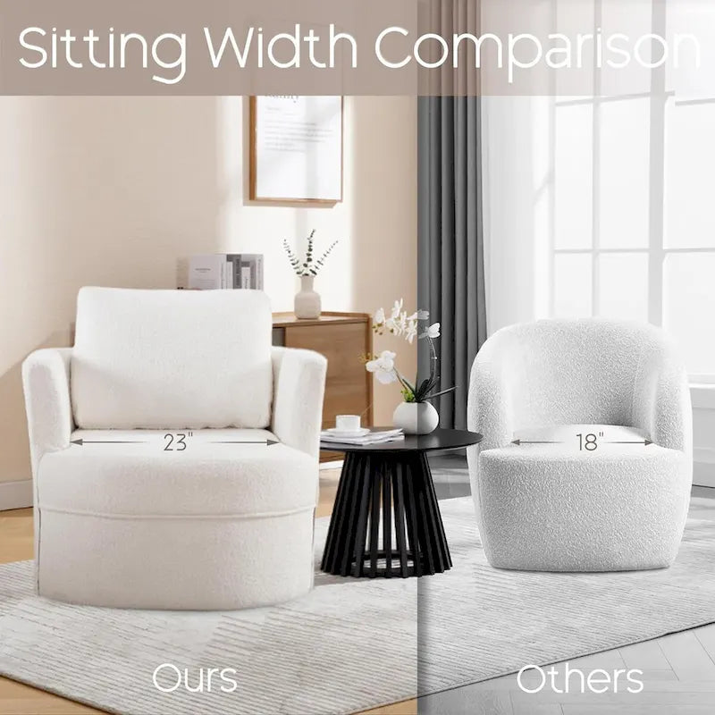 Swivel Accent Barrel Chair with Round Arms and Pillow