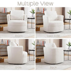 Swivel Accent Barrel Chair with Round Arms and Pillow