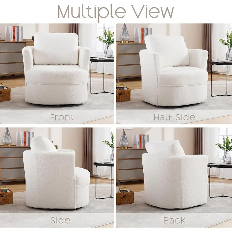 Swivel Accent Barrel Chair with Round Arms and Pillow