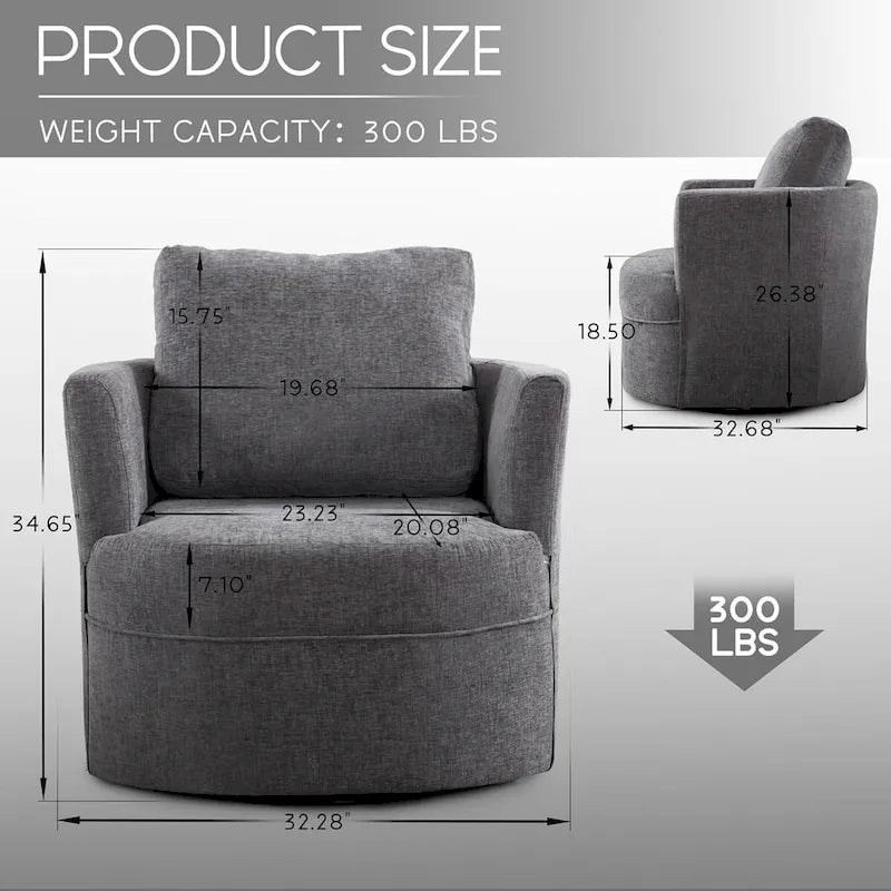 Swivel Accent Barrel Chair with Round Arms and Pillow