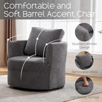 Swivel Accent Barrel Chair with Round Arms and Pillow