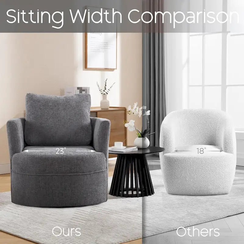 Swivel Accent Barrel Chair with Round Arms and Pillow