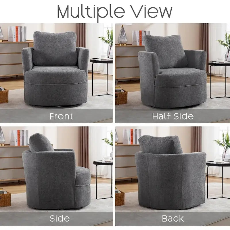 Swivel Accent Barrel Chair with Round Arms and Pillow