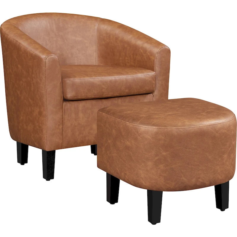 Set aus Akzent-Sessel und Hocker aus Kunstleder