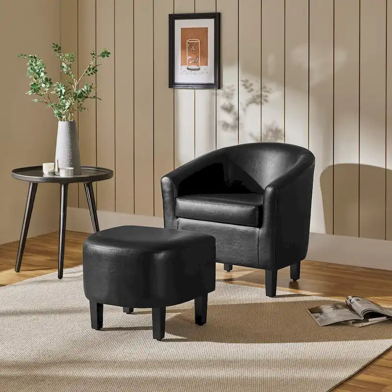 Ensemble fauteuil d’appoint et pouf en similicuir