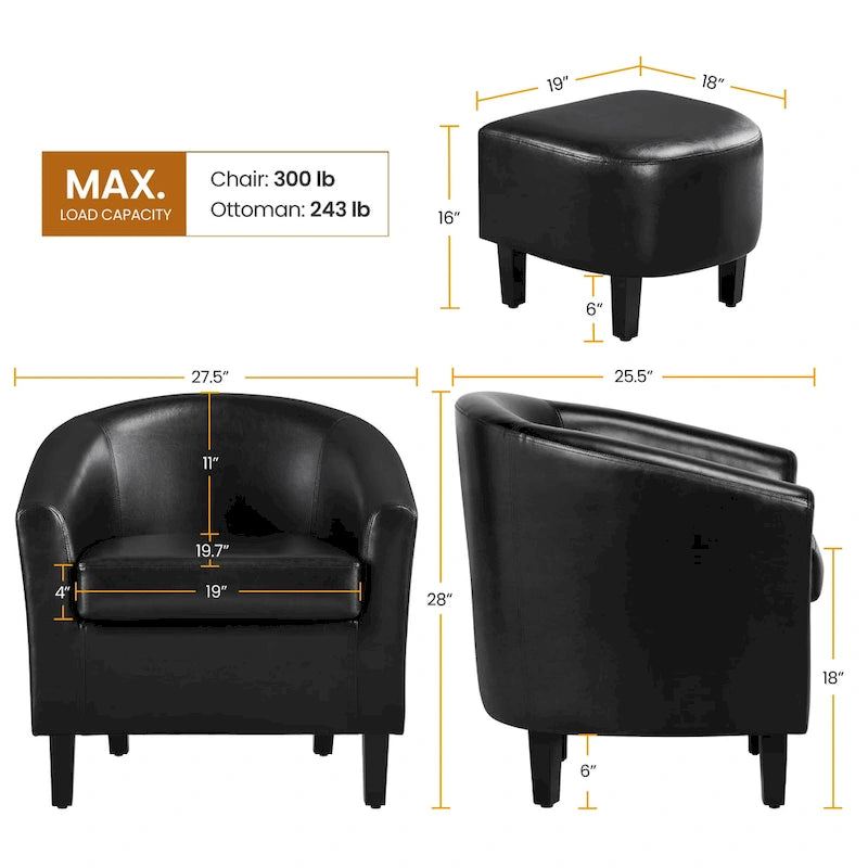 Ensemble fauteuil d’appoint et pouf en similicuir