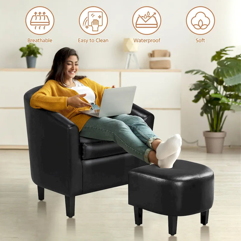 Ensemble fauteuil d’appoint et pouf en similicuir