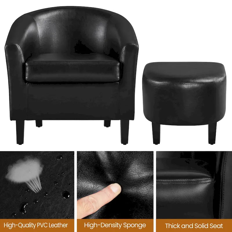 Ensemble fauteuil d’appoint et pouf en similicuir
