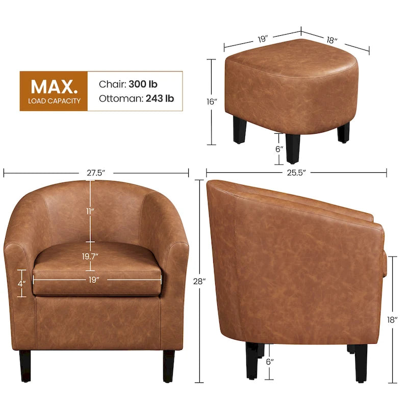 Ensemble fauteuil d’appoint et pouf en similicuir