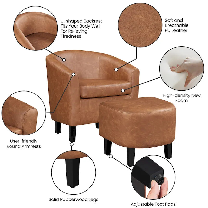 Ensemble fauteuil d’appoint et pouf en similicuir