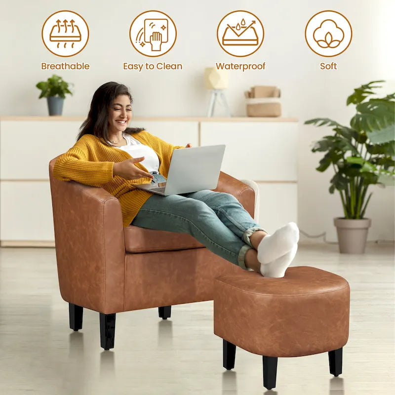 Ensemble fauteuil d’appoint et pouf en similicuir