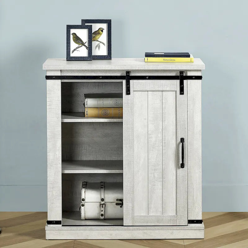32 in. Sliding Barn Door Accent Cabinet with Adjustable Shelves