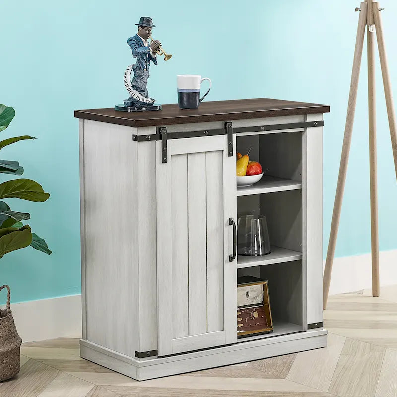 32 in. Sliding Barn Door Accent Cabinet with Adjustable Shelves