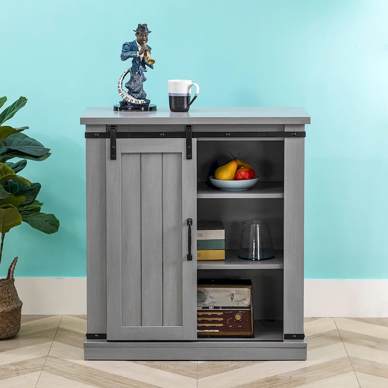 32 in. Sliding Barn Door Accent Cabinet with Adjustable Shelves