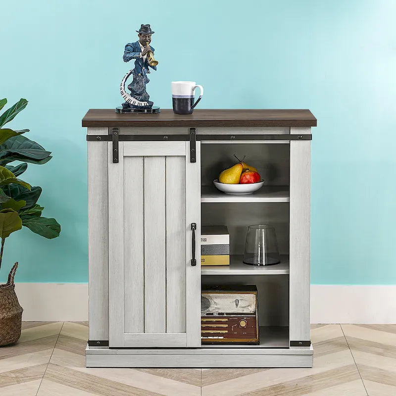 32 in. Sliding Barn Door Accent Cabinet with Adjustable Shelves