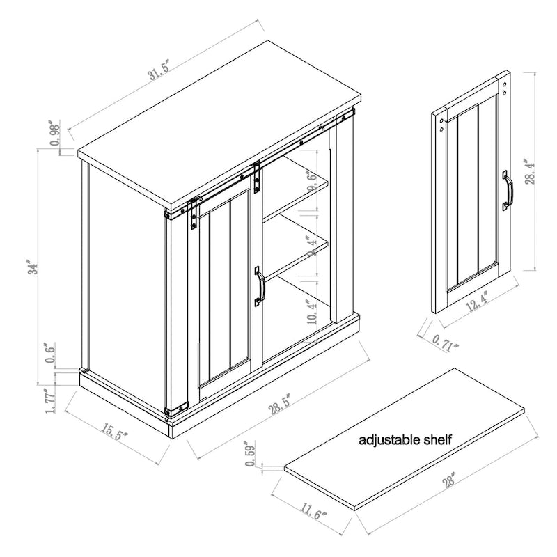 32 in. Sliding Barn Door Accent Cabinet with Adjustable Shelves