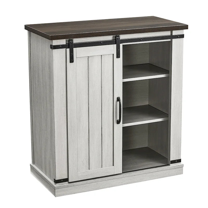 32 in. Sliding Barn Door Accent Cabinet with Adjustable Shelves