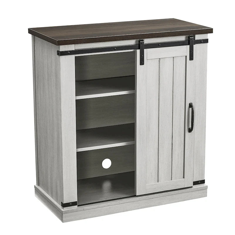 32 in. Sliding Barn Door Accent Cabinet with Adjustable Shelves