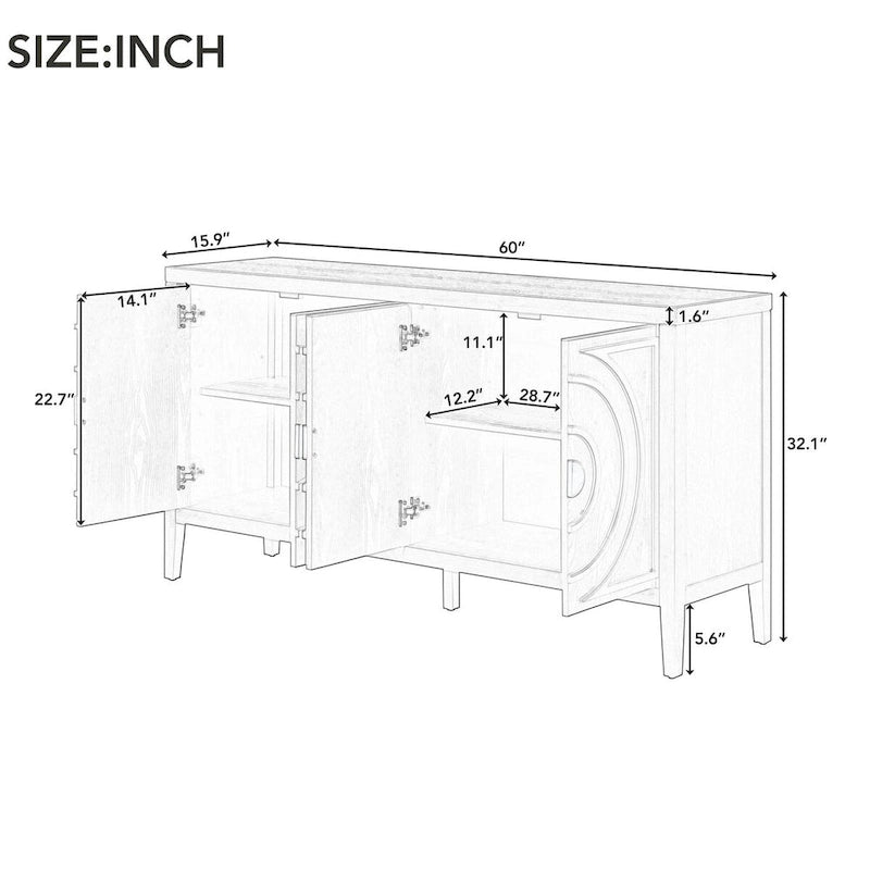 Retro-Sideboard mit runden Türgriffen – 60L x 16W x 32H