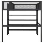 Full Size Metal Loft Bed with 4-Tier Shelves and Workstation