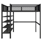 Full Size Metal Loft Bed with 4-Tier Shelves and Workstation