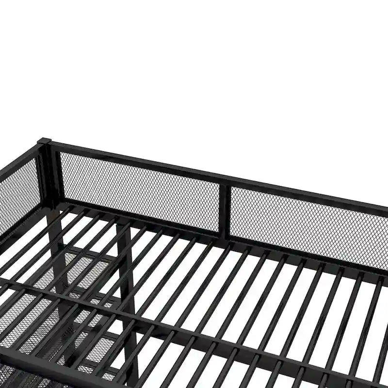 Full Size Metal Loft Bed with 4-Tier Shelves and Workstation