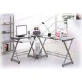 L-Shaped Computer Desk with Tempered Glass Top