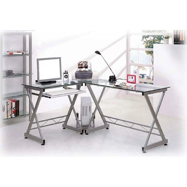 L-Shaped Computer Desk with Tempered Glass Top