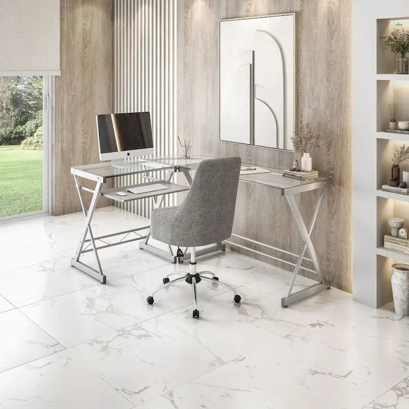 L-Shaped Computer Desk with Tempered Glass Top
