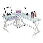 L-Shaped Computer Desk with Tempered Glass Top