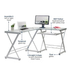 L-Shaped Computer Desk with Tempered Glass Top