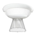 33 Inch Accent Chair, Slatted Metal Curved Back, White Faux Leather