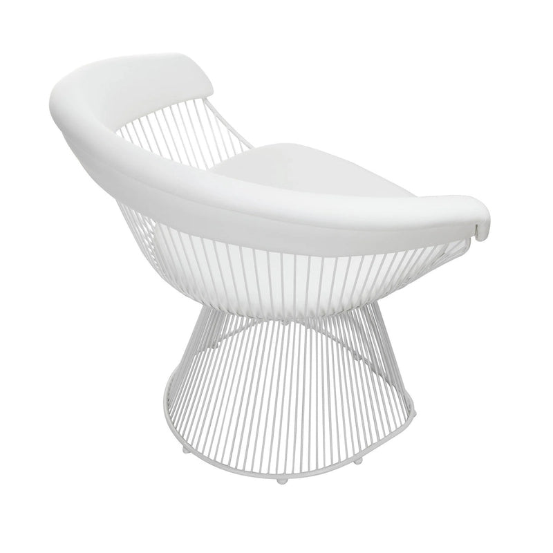 33 Inch Accent Chair, Slatted Metal Curved Back, White Faux Leather