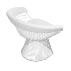 33 Inch Accent Chair, Slatted Metal Curved Back, White Faux Leather