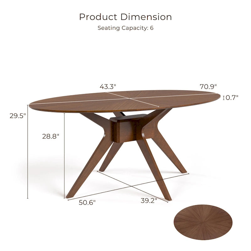 71-Inch Oval Walnut Dining Table