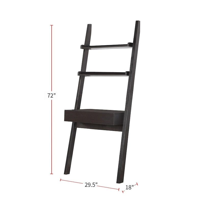 2-Shelf Ladder Desk with Drawer in Cappuccino Finish