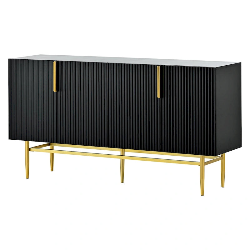 4-Door Sideboard Buffet Cabinet with Gold Metal Handles, 60"L x 15.2"W x 30.9"H