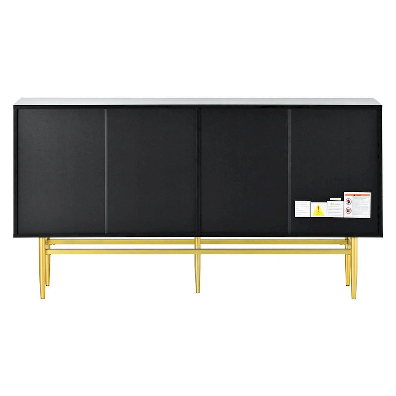 Buffet 4 portes avec poignées en métal doré, 60"L x 15.2"W x 30.9"H