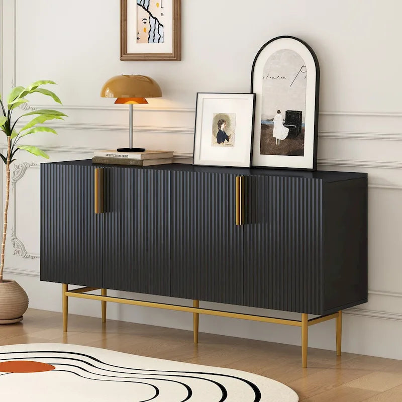 Buffet 4 portes avec poignées en métal doré, 60"L x 15.2"W x 30.9"H