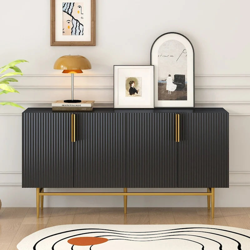 Buffet 4 portes avec poignées en métal doré, 60"L x 15.2"W x 30.9"H
