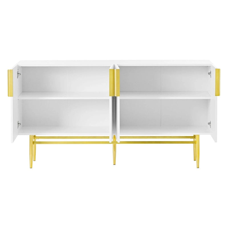 Buffet 4 portes avec poignées en métal doré, 60"L x 15.2"W x 30.9"H