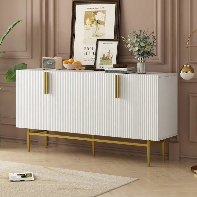 Buffet 4 portes avec poignées en métal doré, 60"L x 15.2"W x 30.9"H