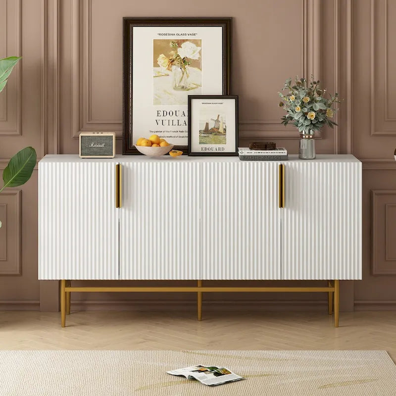 Buffet 4 portes avec poignées en métal doré, 60"L x 15.2"W x 30.9"H