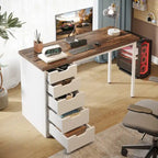 47-Inch Computer Desk with 5 Drawers and Metal Frame