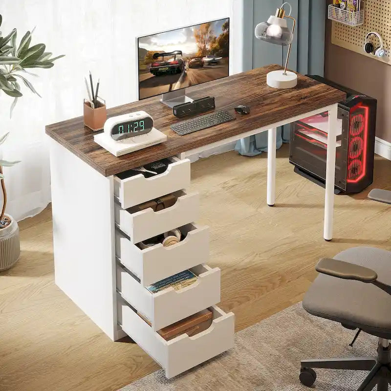 47-Inch Computer Desk with 5 Drawers and Metal Frame