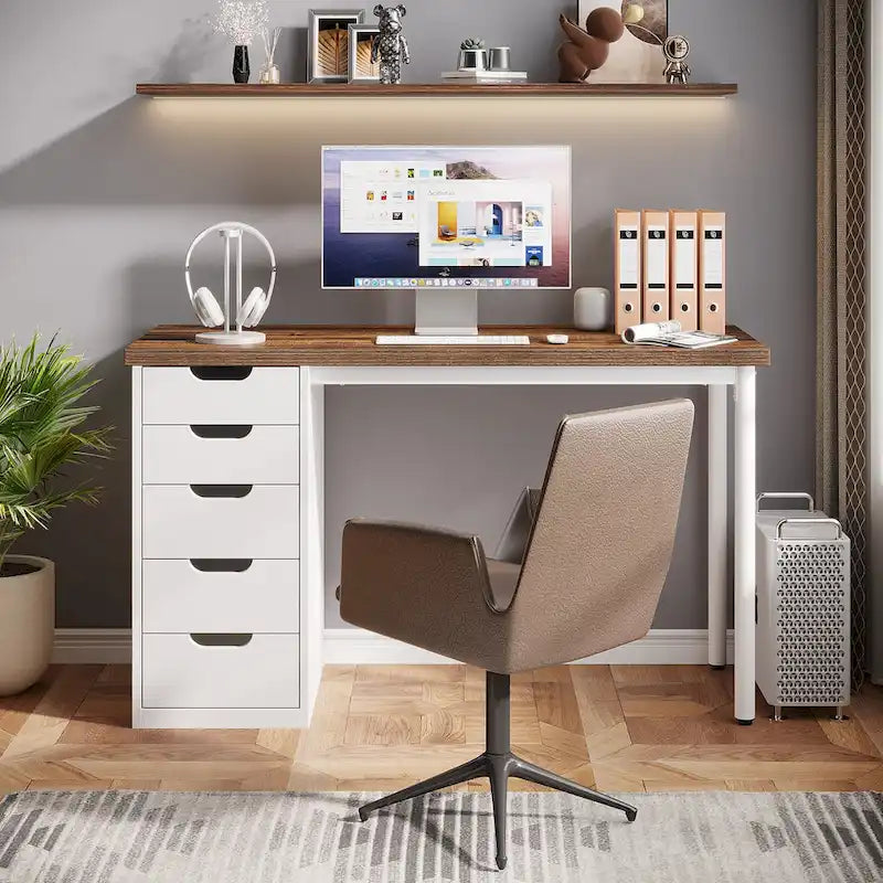 47-Inch Computer Desk with 5 Drawers and Metal Frame